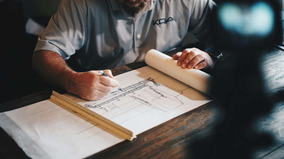 Technical professional reviewing building plans