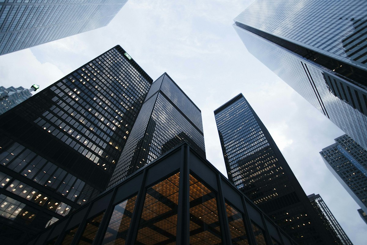 Commercial buildings viewed from below