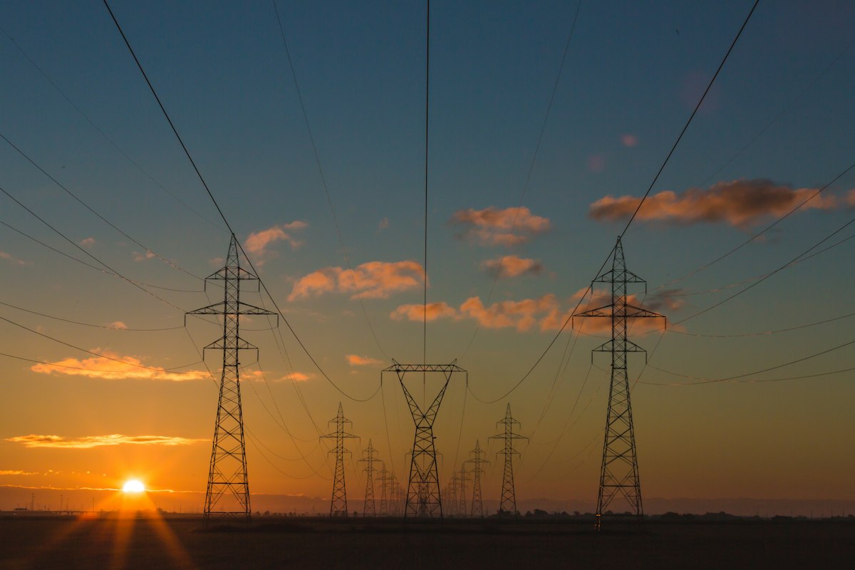 Electrical transmission infrastructure at sunset